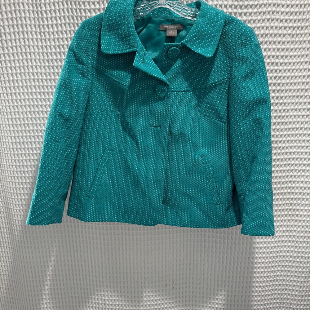 Ann Taylor Teal Women's Cropped Jacket With White Dots